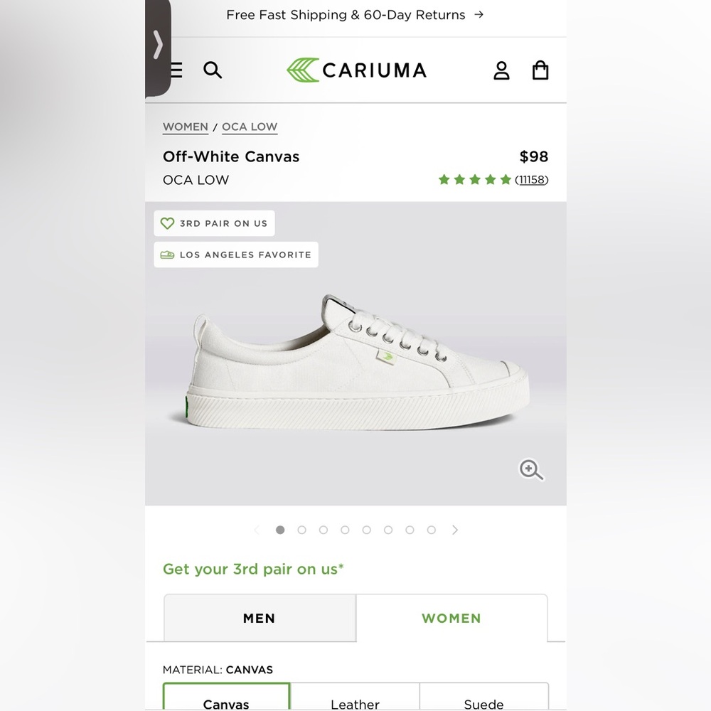 Cariuma Ladies Off-White OCA Low Canvas Sneakers Size 7